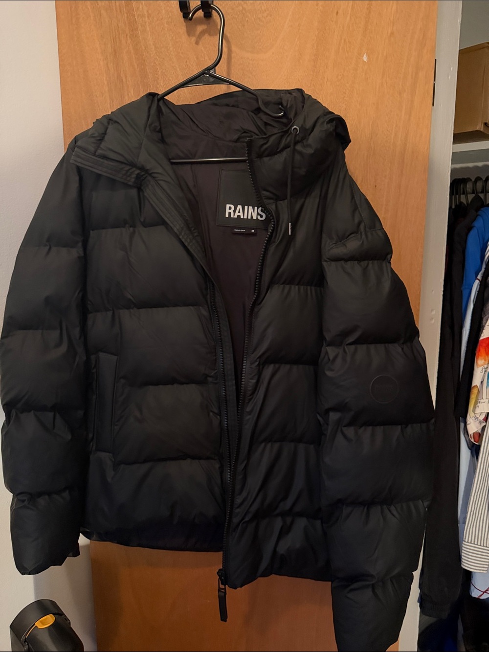 Rains Black Men’s Hooded Puffer Jacket